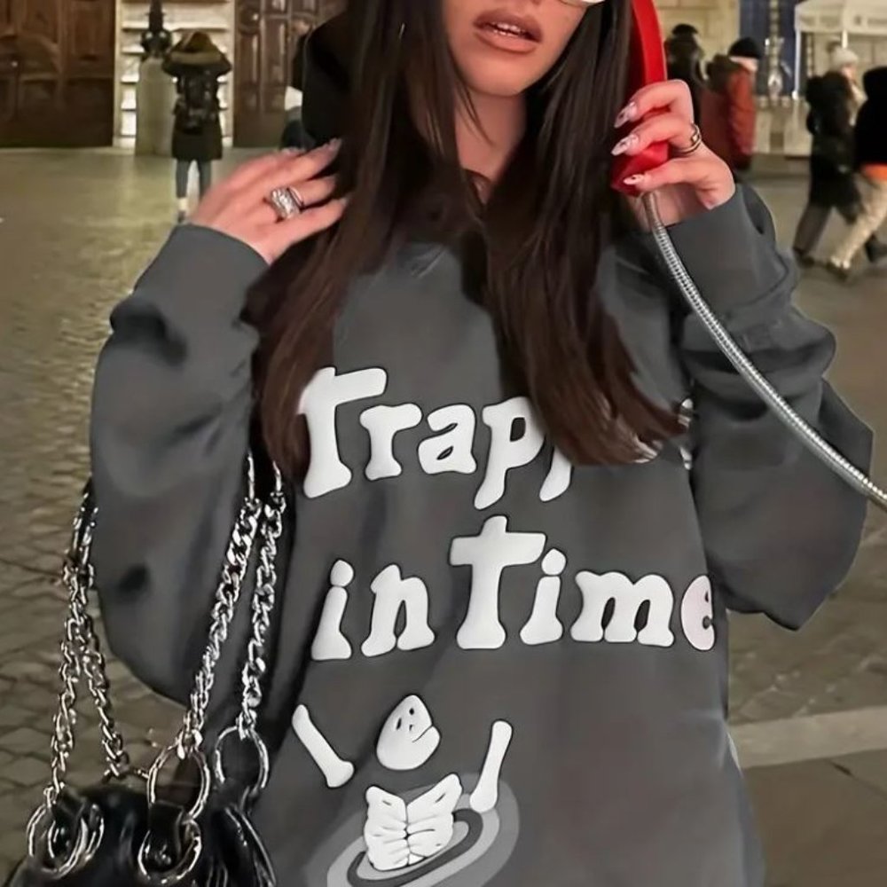 Trapped in Time Gray Skeleton Hoddie Sweatshirt
